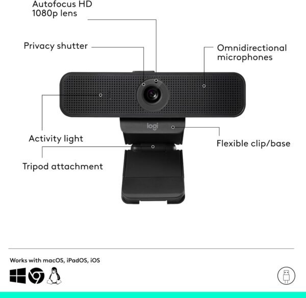 Logitech C925E Webcam 1080P HD, Built In Mic, Auto Focus, Skype Certified, 3YR WTY - Image 2