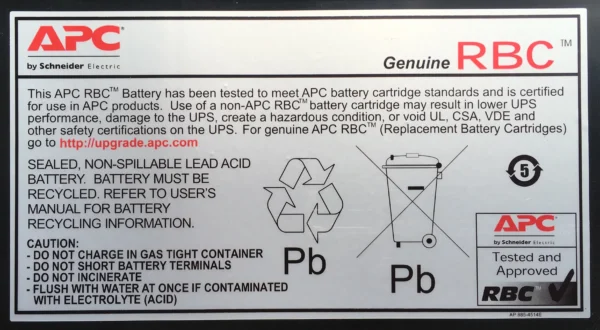 APC by Schneider Electric RBC55 Battery Unit - Lead Acid - Hot Swappable - 3 Year Minimum Battery Life - 5 Year Maximum Battery Life - 3 Hour Recharge Time - Image 2