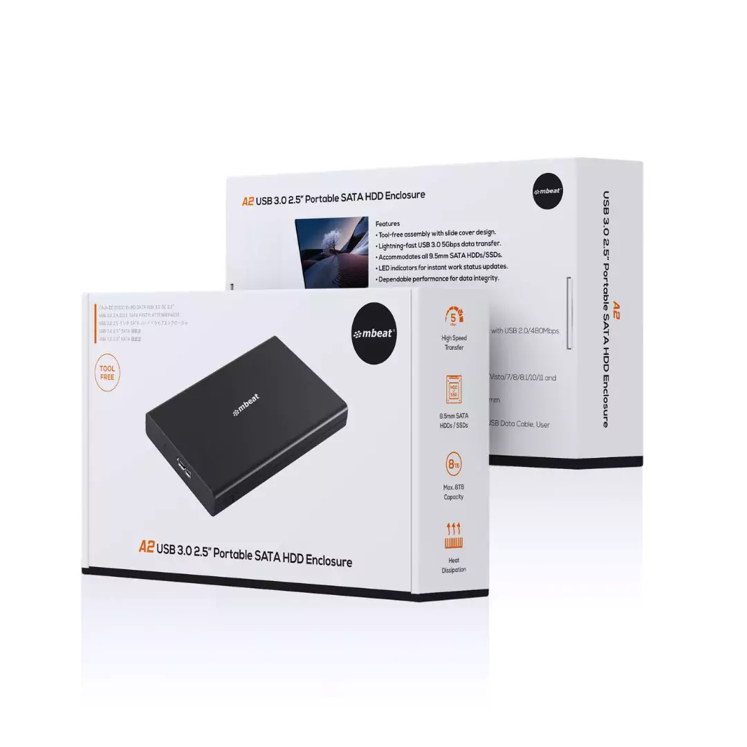 Slim Tool-Free USB 3.0 2.5" SATA HDD Enclosure A2 mbeat® - Black - Image 4