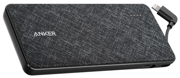 ANKER POWER BANK 10000 WITH LIGHTNING CABLE - BLACK FABRIC - Image 2
