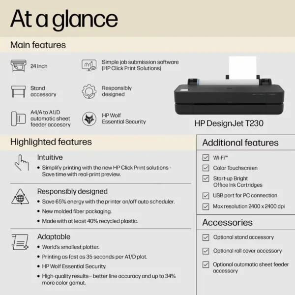 HP DESIGNJET T230 24 INCH PRINTER (DOES NOT INCLUDE STAND, ROLL COVER, AUTO SHEET FEEDER) - Image 10