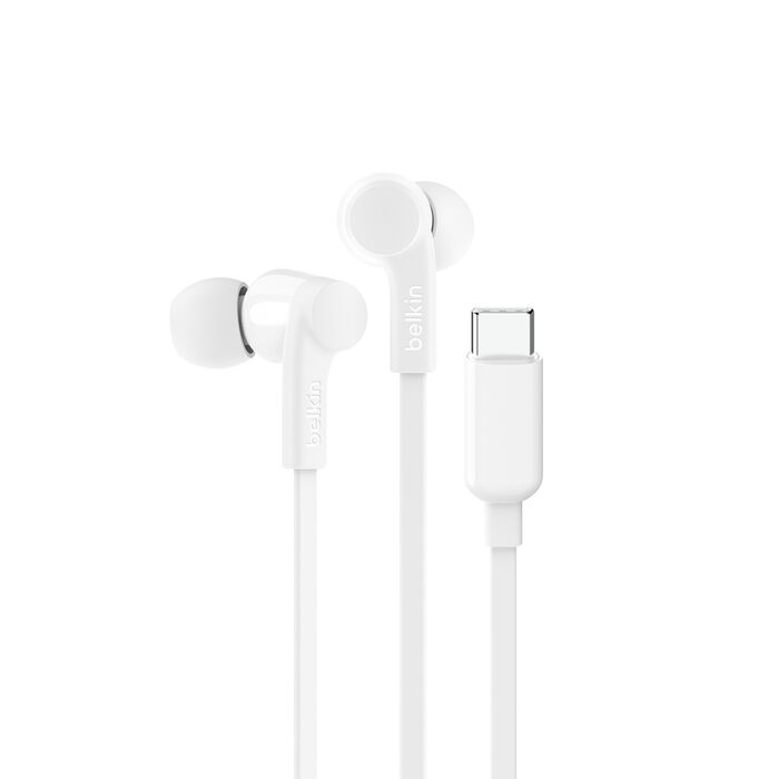G3H0002fqWHV2 Belkin SoundForm USB-C Wired Earbuds - White (G3H0002FQWHV2), Adjustable Volume Limiter, IPX5-Rated, 10mm Drivers, Tangle-Free, 2 Years Warranty - Image 1