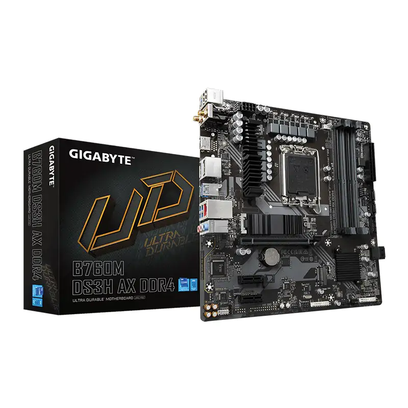 Gigabyte B760M DS3H AX DDR4 Intel LGA 1700 m-ATX Motherboard, 4x DDR4 ~128GB, 1x PCI-E x16, 1x PCI-E x1, 2x M.2, 4x SATA, 3x USB 3.2, 2x USB 2.0, 1x T(B760M DS3H AX DDR4)