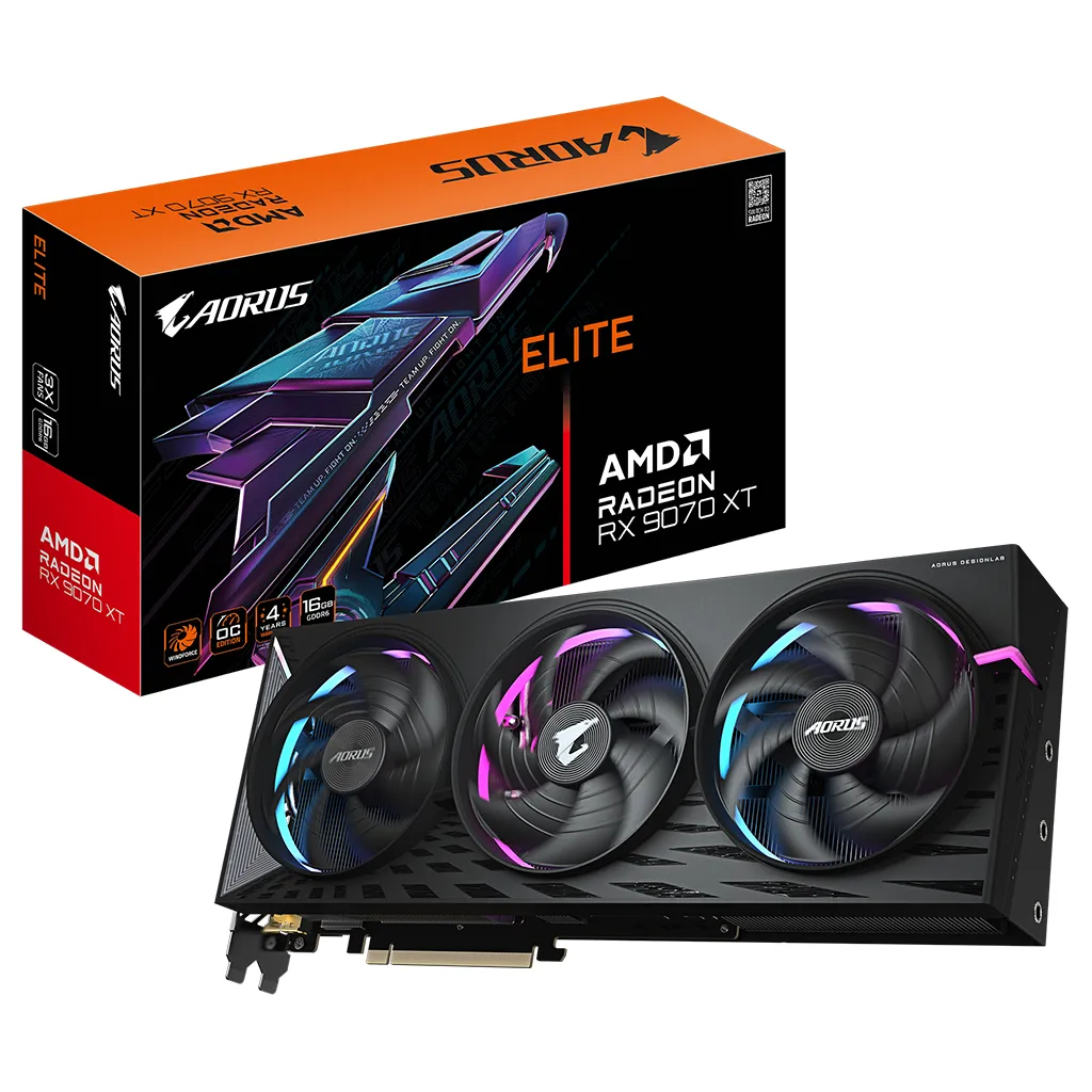Gigabyte AORUS Radeonâ„¢ RX 9070 XT ELITE 16G, 20 Gbps, GDDR6, 256 bit, PCI-E 5.0, DirectX 12 API, PSU 850W, 8 pin*3, DisplayPort 2.1a *2 HDMI 2.1b *2