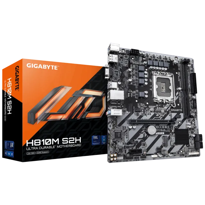 GIGABYTE (H810M S2H) Intel Core Ultra (Series 2) LGA 1851 Motherboard, mATX, DDR5, 1x M.2, PCIe 4.0, USB 3.2 Gen1, 1GbE LAN, EZ-Latch 