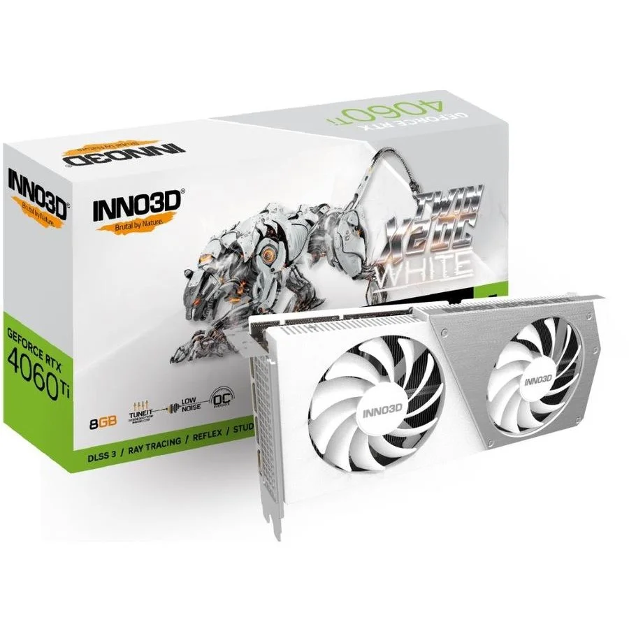INNO3D nVidia GeForce RTX 4060 Ti 8GB TWIN X2 OC White GPU 8GB GDDR6, 2565MHz Boost Clock, RAM 18Gbps, 3xDP, 1xHDMI, 250x118x 42mm (4060TI)