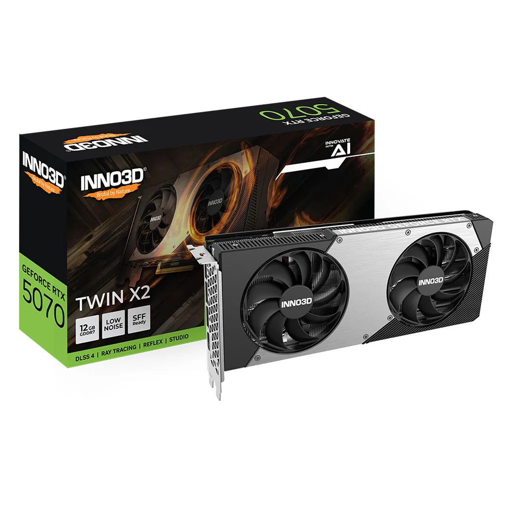 INNO3D nVidia GeForce RTX 5070 TWIN X2 12GB GDDR7 2512 MHz Boost Clock, RAM 28 Gbps, 3x DP, 1xHDMI 250x116x41mm