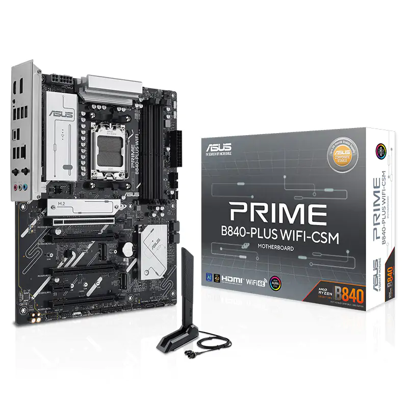 ASUS AMD PRIME B840-PLUS WIFI-CSM (AM5) ATX Motherboard, DDR5 192GB, 1x PCIe 4.0 x16 slot, 3 x M.2 slots, 4x SATA, Wi-Fi 6E, 1 x HDMI, 1 x DP-PRIME B840-PLUS WIFI-CSM