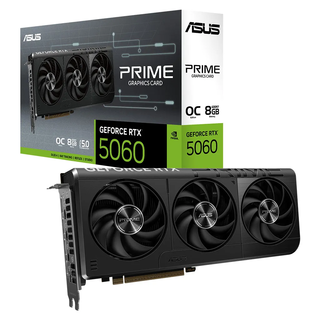 ASUS nVidia GeForce PRIME-RTX5060-8GRTX5060 8GB GDDR7 2497 MHz Boost Clock, RAM 28Gbps, 613 AI TOPs, Digital Max Resolution(PRIME-RTX5060-8G)