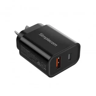 Simplecom Dual Port Wall Charger USB-C + USB-A for Phone Tablet- CU220