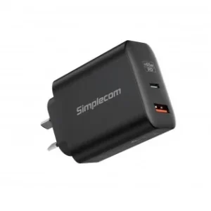 Simplecom Dual Port PD 65W GaN Fast Wall Charger USB-C + USB-A for Phone Laptop - CU265
