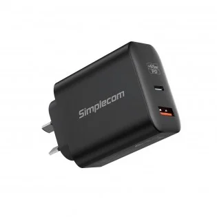 Simplecom Dual Port PD 65W GaN Fast Wall Charger USB-C + USB-A for Phone Laptop - CU265