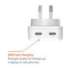 Cygnett ChargePlus 65W Dual Port GaN Slim Wall Charger-White-CY5488PDWCH