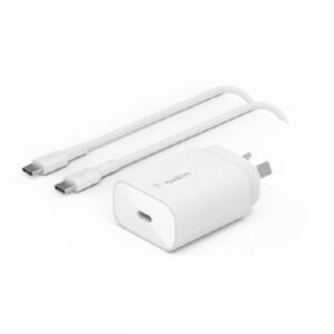 Belkin BoostCharge 25W USB-C Cubic Wall Charger + USB-C to USB-C Cable (1M) - White-WCA012au1MWH-B6