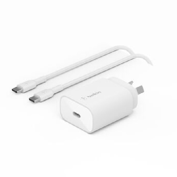Belkin BoostCharge 25W USB-C Cubic Wall Charger + USB-C to USB-C Cable (1M) - White-WCA012au1MWH-B6