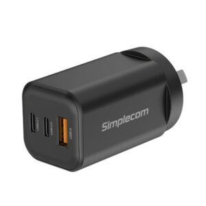 Simplecom CU365 3-Port PD 65W GaN Wall Charger Dual USB-C + USB-A for Phone Laptop