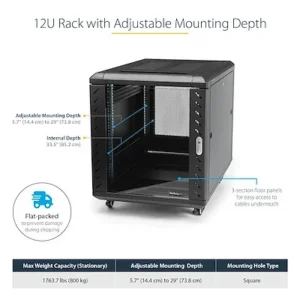 StarTech 12U Server Rack Cabinet, Lockable 19" Data Rack Cabinet - RK1236BKF