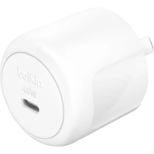 Belkin BoostCharge Compact 45W USB-C PD 3.1 Wall Charger + USB-C to USB-C Cable 60W (1M) – White WCA013au1MWH-B6