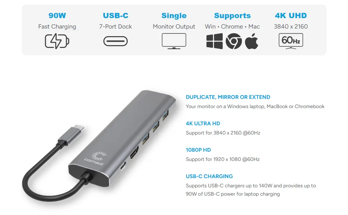 Comsol USB-C 4K HDMI Multiport Adapter with USB-C PD Power-CMMP08