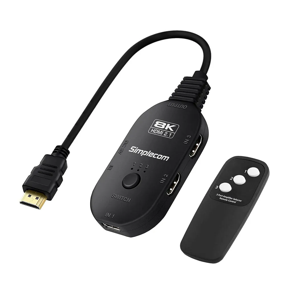 Simplecom CM353 3-Port HDMI 2.1 Switch 3 IN 1 OUT Splitter HDCP 2.3 8K@60Hz