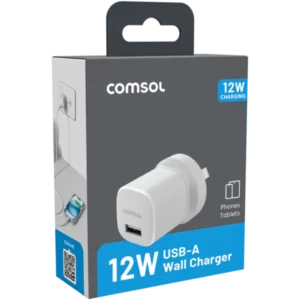 Comsol 12W USB-A Wall Charger - White - WCN24WH