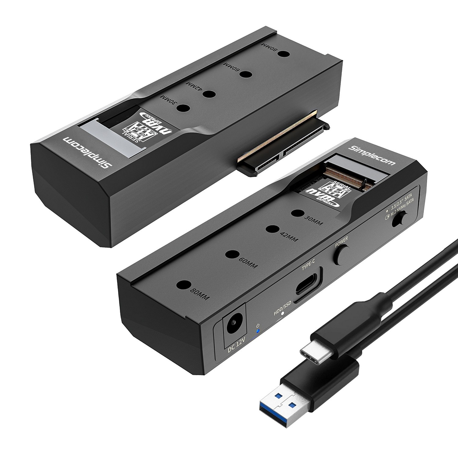 Simplecom USB to M.2 and SATA 2-IN-1 Adapter for 2.5in and 3.5in HDD with USB 3.2 Gen2 10Gbps Power Supply-SA536