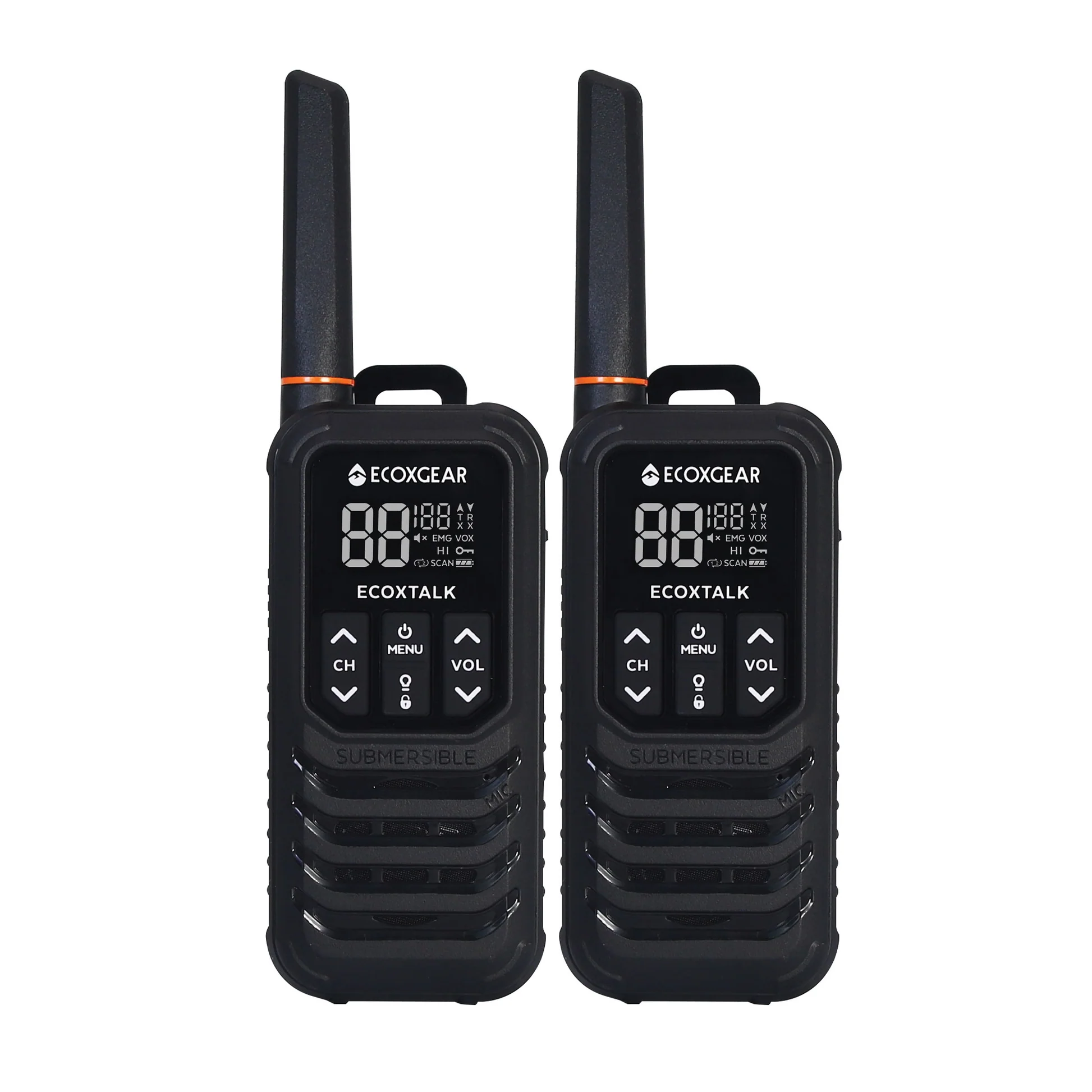 EcoXgear 2Watt Waterproof UHF Handheld Radio 2 Pk Black-EXG200-2PK