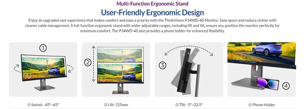 Lenovo ThinkVision P34WD-40 34" 120Hz WQHD IPS Curved Business Monitor - 64ADGAR1AU
