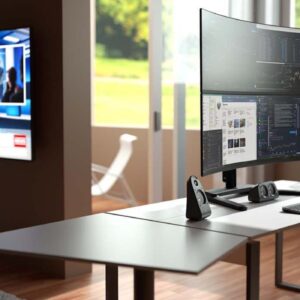 Atdec Freestanding Heavy Duty Dual Vertical Monitor Mount Silver-AWM…
