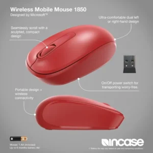 Incase Designed by Microsoft Mobile Wireless Mouse 1850 in Flame Red-U7Z-00035
